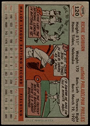 1956 Topps 120 Грай Ричи Эшберн Филаделфия Филис (Бейзболна картичка) (Сив облегалка) VG/EX Phillies
