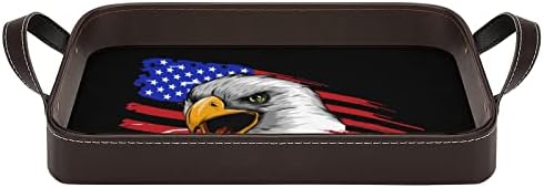 Белоглав Орел и Знаме на САЩ Кожена Декоративен Поднос Персонализирани Сервировочный Тава Органайзер За Съхранение