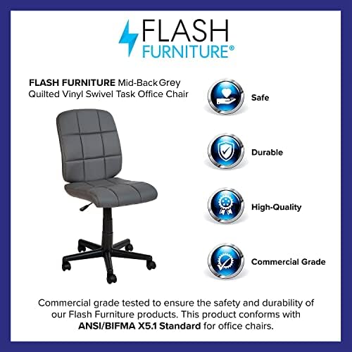 Работно стол с въртяща се средна облегалка Flash Furniture - Сив Винил тапицерия - Облегалка с дрямка и завъртане на 360