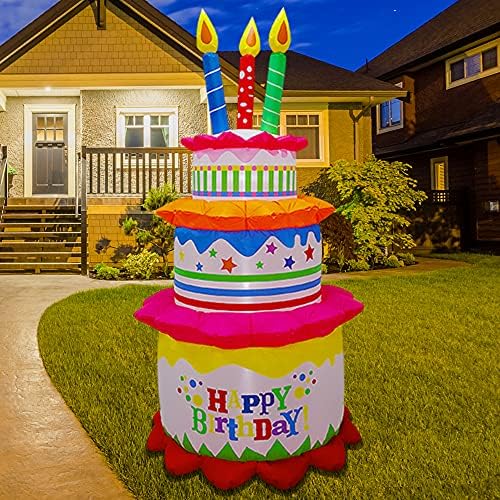 LAUJOY 6 Фута Надуваема Торта честит Рожден Ден със Свещи Външни Декорации взривени пощенски Осветен Празничен Дисплей