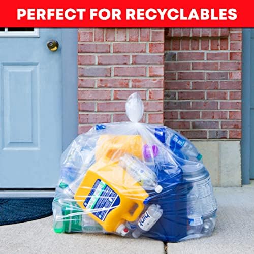 Прозрачни торби за боклук с обем 65 Литра (50 Торби с завязками) Големи Прозрачни Пластмасови Торби за отпадъци от рециклиране