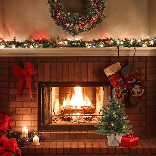 24-Инчов 2-подножието Мини Коледно Дърво с предварителна осветление, Малка Коледна Елха с 20 led крушки и тъканната чанта