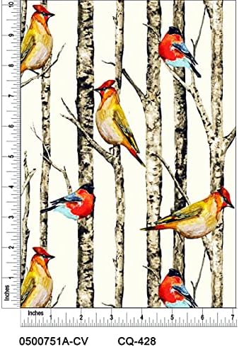 Есенни птици от дърво С принтом от Памучна ватирана тъкан by The Yard (оранжево, Червено, синьо)