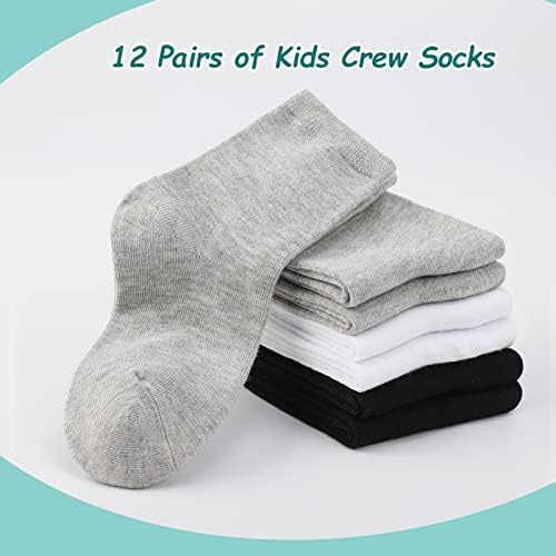 JOCMIC 12 Опаковки Чорапи за екипажа За деца, Спортни Чорапи до Глезена за Момчета и Момичета от 2 до 14 Години