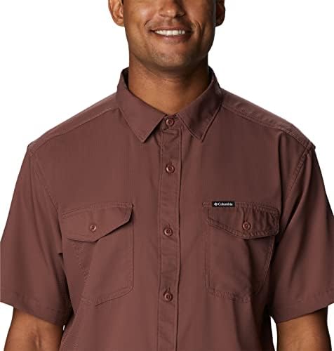 Однотонная Риза Columbia Men ' s Utilizer II с Къс ръкав, Влагоотводящая, Солнцезащитная Тъмно Коралови