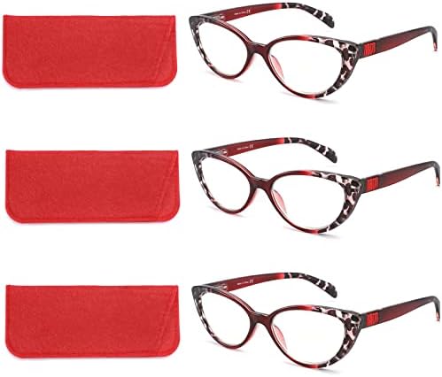 OSLOB 3 ОПАКОВКИ на Червените очила за четене Котешко око за жените, Сини Светозащитные Очила за четене с Пружинным