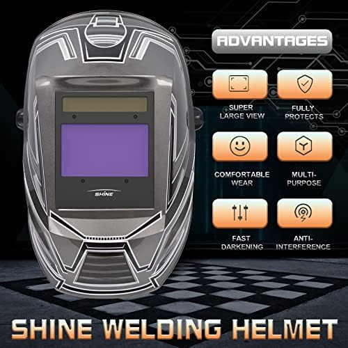 Блестящ Заваряване шлем с Автоматично Затъмняване True Color на Слънчева батерия с 4 Сензори дъга и Широка Регулируема оттенък