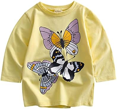 Свободни Блузи с шарени пеперуди и 3D принтом за малки момичета, Мека Тениска с дълъг ръкав, тениски (Жълто, 18-24 месеца)