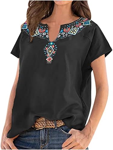 Блуза, Тениска за Жени Памук с Къс Ръкав V Образно Деколте Графичен Обяд във Викториански стил Ренесанс Селски Блуза в стил