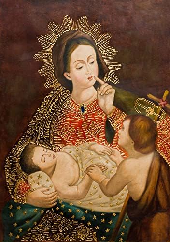 Многоцветен християнска колониалната копие на картина на NOVICA от Перу Богородица Безмолвия