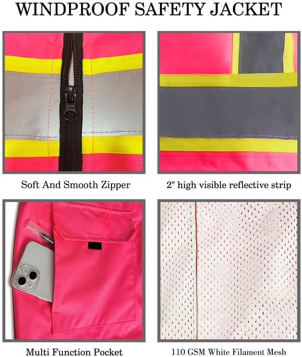 Защитно яке повишена видимост ANSI Клас 3 С Светлоотразителен джоб на яке и цип