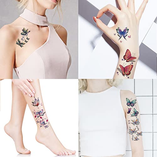 Временни татуировки пеперуди Casciybo за жени, Деца, Момичета, 30 листа, Фалшиви Цветни Стикери с 3D Крила