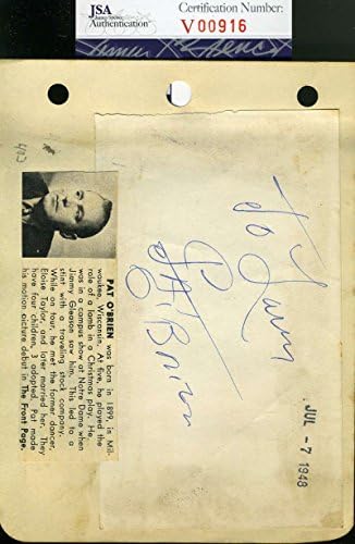 ПАТ о ' Брайън JSA COA Собственоръчно Подписани Винтажную Страница Албум 1948 година с Автентичен Автограф