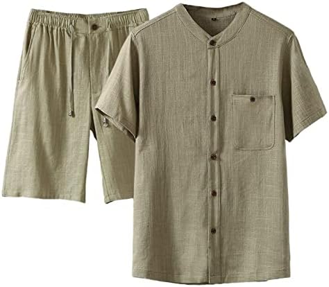 Мъжки Летни Ленени Комплекти, Риза с къс ръкав и къси Панталони на експозиции, Всекидневни Комплект от 2 теми, Однотонная