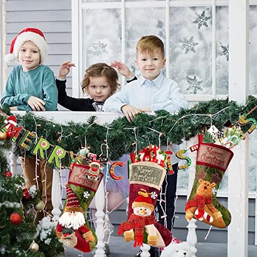 Dokeawo Коледен Отглеждане 3D Класически Дълги Чорапи и Коледен Банер 18 инча Класически Коледни Чорапи 3 Опаковки Дядо коледа,