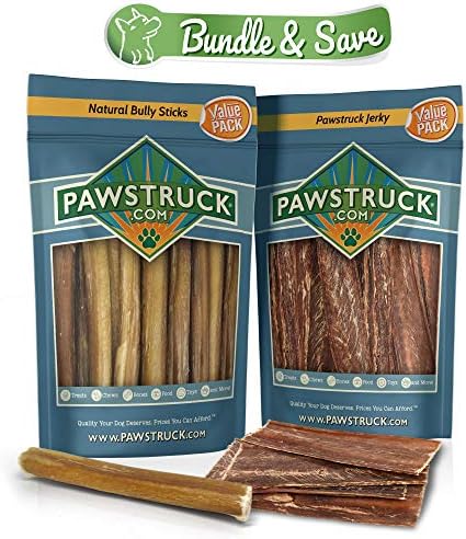 Пръчки Pawstruck Natural Гепи (пакет с тегло 1 паунд), и набор от лакомствата за сушена говеждо месо, 8-12 Pizzle Chews
