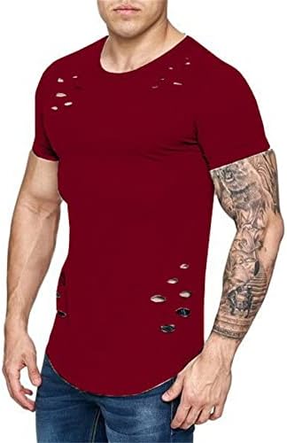 Мъжки Разкъсно Свободна Однотонная Тениска С Къси ръкави, Летен Моден Готин Топ, Хипстерская риза в стил Хип-Хоп