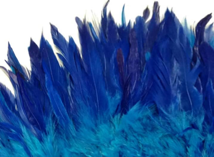 2-Инчов Лента - Синьо в два цвята Бяла и Боядисана Шапка От Пера на Петел с Нанизанными Петли | Moonlight Feather