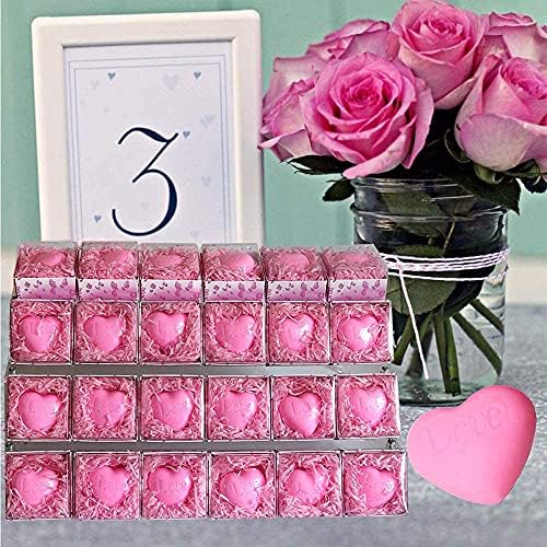 AIXIANG 24 Кутии Сладък Розов Сапун със Сърца, Ароматизирано Ръчно изработени Сапуни, Подарък за спомен на Гостите на булчински