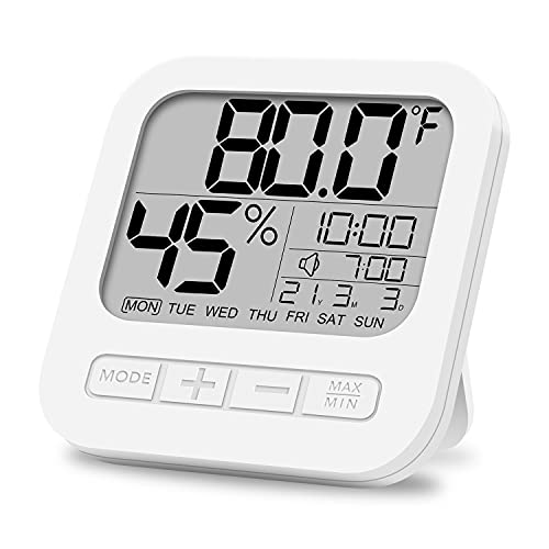 Стаен Термометър PowGrow за измерване на влажност, Цифров Таймер-Часовник с Дата, Термометър-Влагомер за помещения с Голям