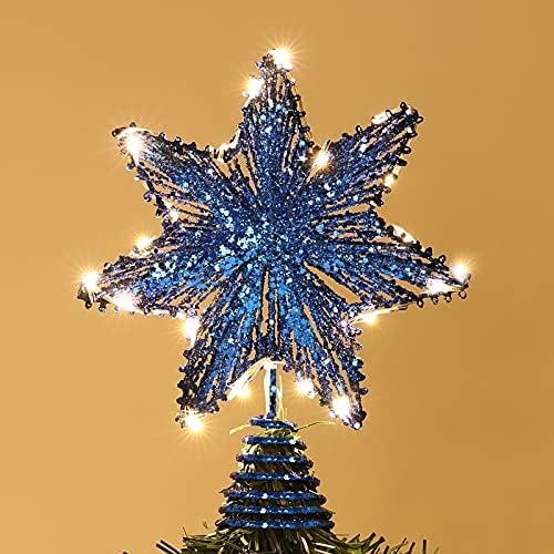 Коледа Topper Roylvan Star, 3D Коледна звезда на върха на дървото с пайети, Декоративно Светлинно украса във формата