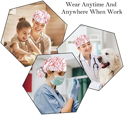 Медицински шапки LORVIES за жени с Бутоните за дълга Коса, Регулируема Работна Шапчица от 2 части, розов