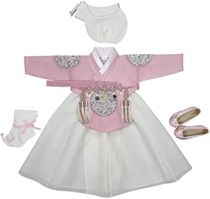 Комплект дрехи за честването на 100-годишнината от Байкила в корейски стил Ханбок за малки момичета, Розово, Слонова Кост,