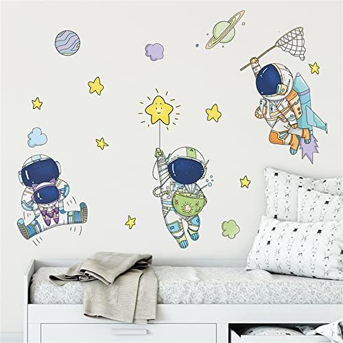 Супер Сладки Стикери за стена с Космонавт, Подвижни PVC Стикери за Стена в космоса, на Вселената, за да Спални, Всекидневна,