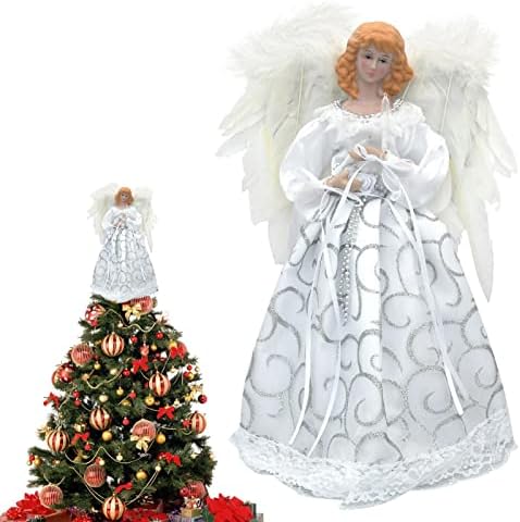 Коледен Ангел-Коледа в цилиндър|12,59 Инча Коледен Белият Ангел-Върхът на Дърво|3D LED Ангел Коледа Topper|Приказни