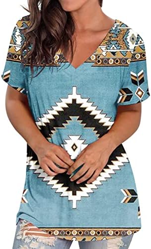 Блуза, Риза за дами Лято Есен 2023 Мода Памук с Къс Ръкав през Цялата V V Образно Деколте Графична Блуза за Късна закуска 2H