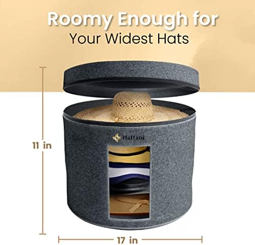 Органайзер за съхранение на шапки - 17 x 11 см - Кутия за шапки за пътуване с прозорче прозорец и здрав филц - Държач