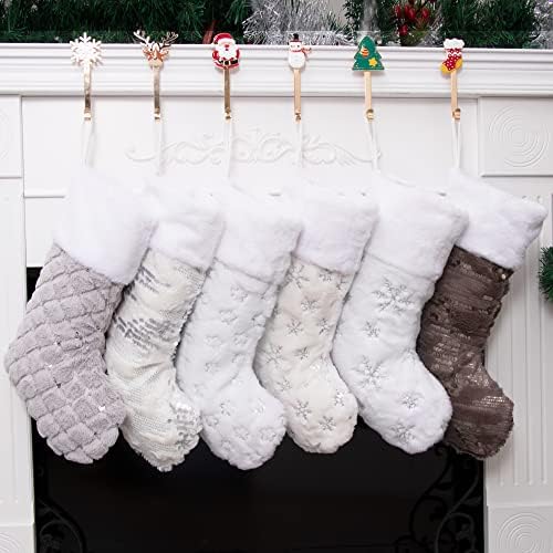 JEKOSEN Коледни Чорапи Комплект от 6 20,5Големи Коледни Чорапи Velvet Луксозен Класически Окачен Украшение Украса за Семейна