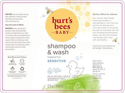 Детски шампоан и препарат за почистване на бърт Bees, Без ароматизатори и без разкъсвания, Бебешки сапун -