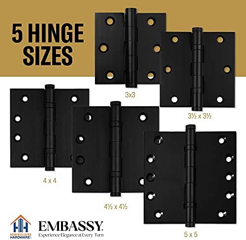 Врата на панта EMBASSY от плътен месинг - 3 x 3 инча, Сверхпрочная, Черна, Габър, устойчиви на корозия, Клас