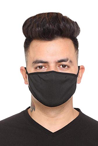 Трехслойная Памучен маска за защита на лицето TASHKURST за мъже, жени и деца (черна, опаковка от 2 броя)