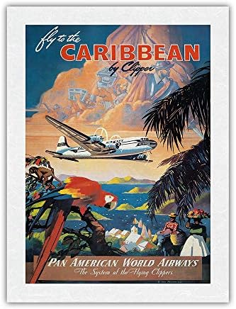 Лети в Карибско море на клипере - Pan American World Airways - Ретро Туристически плакат Марка Фон Аренбурга, 1940-те