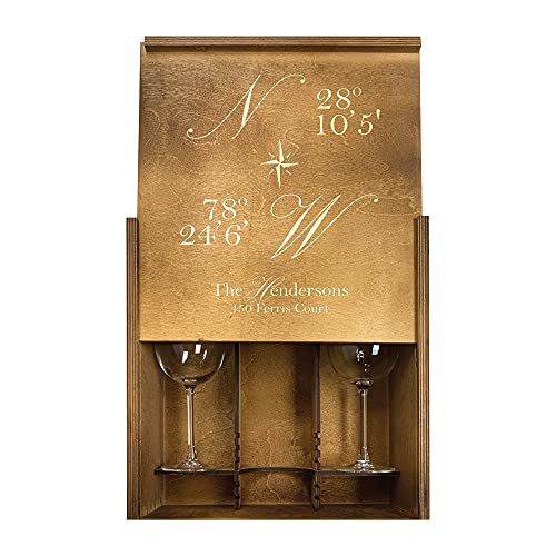 Изработена по поръчка Выгравированная Вино кутия с Компас на Собствениците (Боядисана)