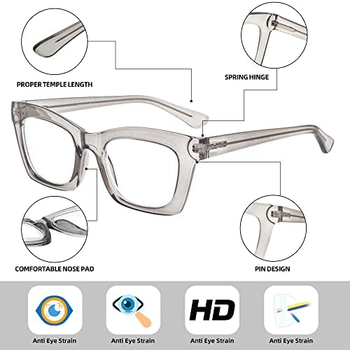 Glarollirace 2 Опаковки Очила за четене в Дебелото Рамки за Жени, Стилни Очила за четене с Пружинным тръба на шарнирна