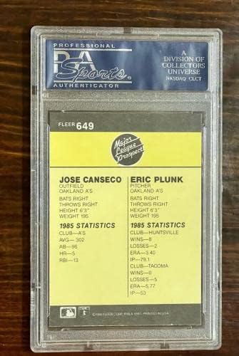1986 Обещаващ играч №649 от Висшата лига с НОВАК Хосе Кансеко RC PSA 10 GEM MINT - Бейзболни картички за начинаещи