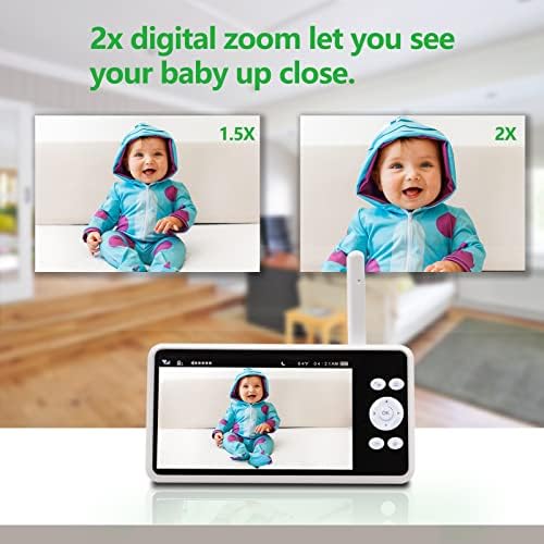 Детски монитор Sebikam с камера и звук, Детски, Камера с резолюция 1080p HD, Нощно виждане, 5-инчов дисплей, Широкоъгълен