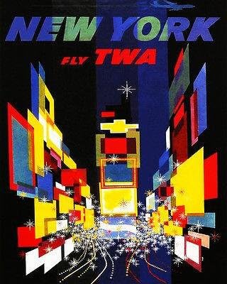 1957 Ню Йорк - Рекламен Плакат Fly TWA Travel