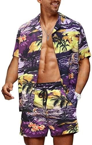 JMIERR Мъжки Къси Комплекти Дрехи от 2 теми, Ежедневни Лятна Хавайска Риза с копчета с Къс ръкав и къси Панталони