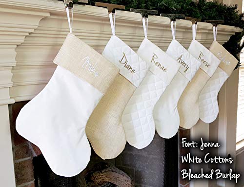 Персонални коледни чорапи 19 инча от зебло кремава, бяла стеганая плат, памук. 1 Обичай Отглеждане с име или интервал