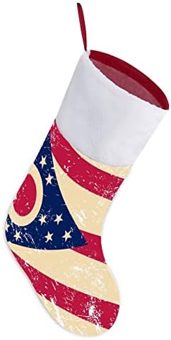 Флаг на щата Охайо Червени Коледни Празници Чорапи, Украса за Дома, Коледна Елха, Висящи Чорапи за Камината