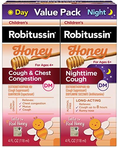Детски Робитуссин с мед за кашлица и за облекчаване на задръстванията в гърдите DM и нощна кашлица DM, Разнообразна