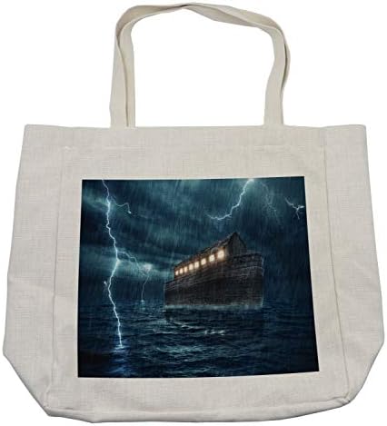 Пазарска чанта Ambesonne Nature, Стара Ностальгическая Дървена лодка-Лодка По Време на дъжд и гръмотевични бури,