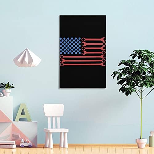 Гаечен Ключ Американски Флаг Печатна Картина на Стенно Изкуство, Съвременно Произведение, Вертикална Подвесная Картина