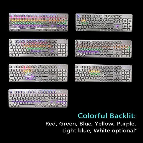 Клавиатура за пишеща машина с led подсветка | Детска Клавиатура USB Механична Клавиатура с Цветна led подсветка (бял)