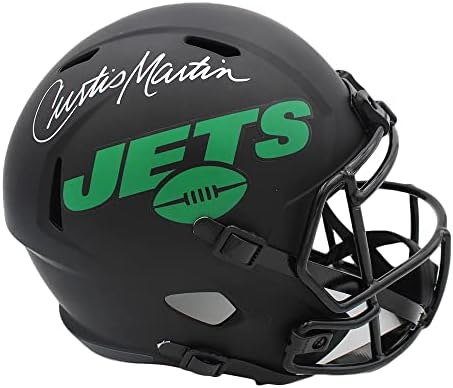 Къртис Мартин Подписа Голям шлем NFL New York Jets Speed Eclipse с Автограф Кертиса Мартин - Каски NFL с автограф