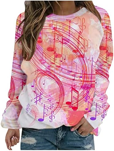 NOKMOPO Плюс Размер Блузи за Жени Ежедневна Мода Цветен Принт С Дълъг Ръкав Кръгъл Отвор Пуловер Топ Hoody с